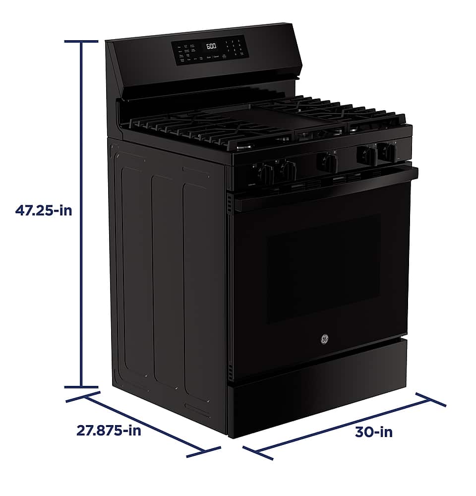 Alt View 16. GE - 5.3 Cu. Ft. Freestanding Gas Convection Range with Steam Cleaning and EasyWash Oven Tray - Black.