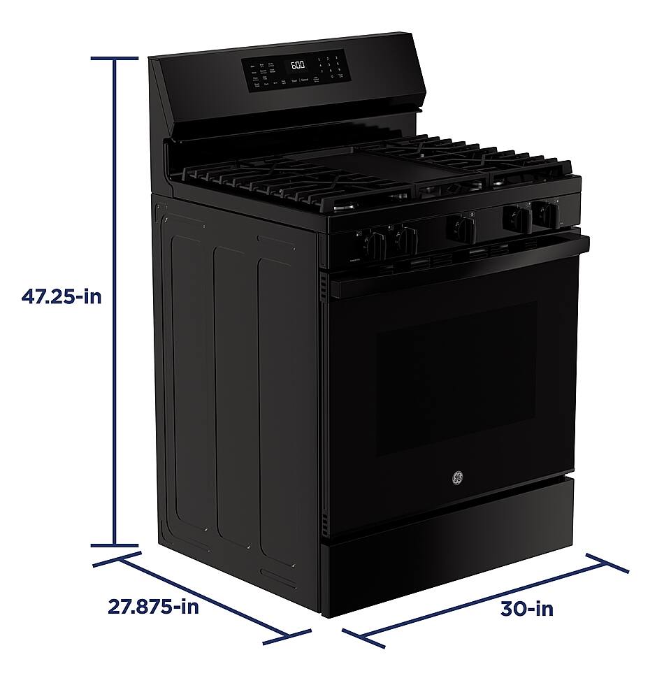 Alt View 16. GE - 5.3 Cu. Ft. Freestanding Gas Convection Range with Steam Cleaning and EasyWash Oven Tray - Black.