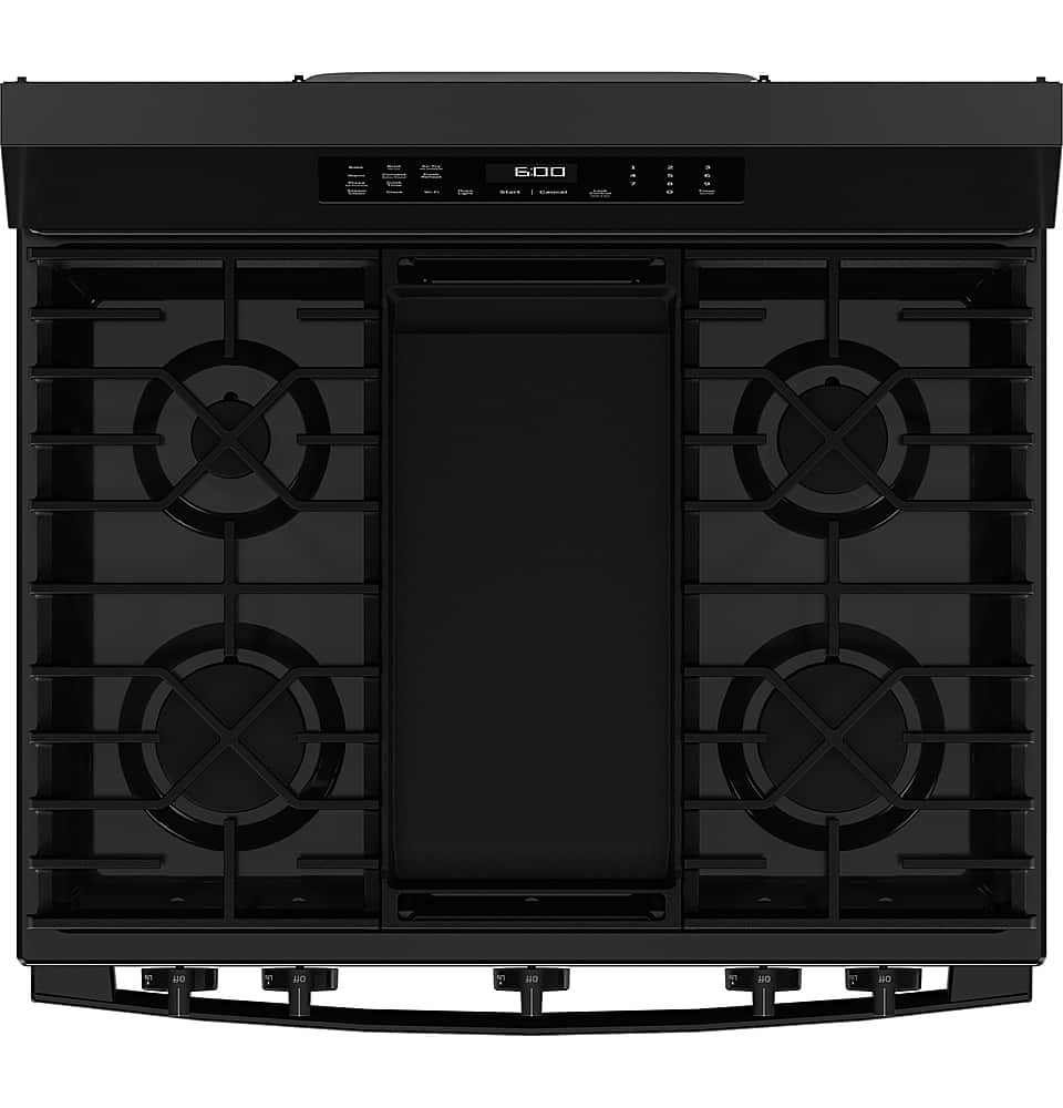 Alt View 14. GE - 5.3 Cu. Ft. Freestanding Gas Convection Range with Steam Cleaning and EasyWash Oven Tray - Black.