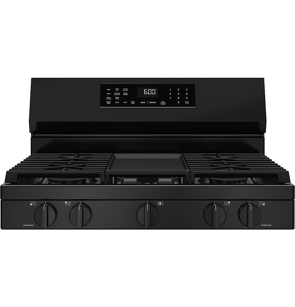 Alt View 15. GE - 5.3 Cu. Ft. Freestanding Gas Convection Range with Steam Cleaning and EasyWash Oven Tray - Black.