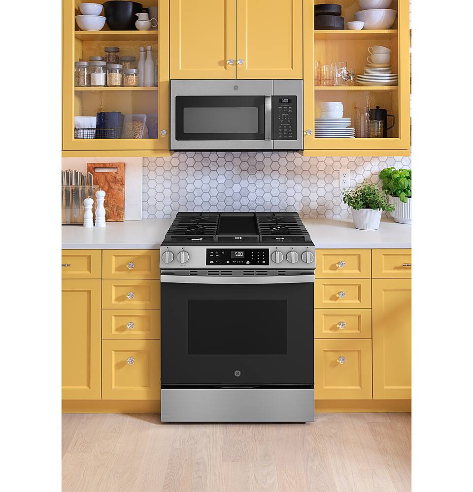 Alt View 24. GE - 5.3 Cu. Ft. Slide In Gas Range with Self-Clean and Steam Clean Option and Crisp Mode - Stainless Steel.