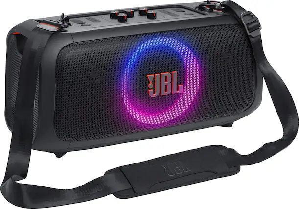 Front. JBL - PartyBox On-The-Go Essential Portable Wireless Party Speaker with Wireless Microphone - Black.