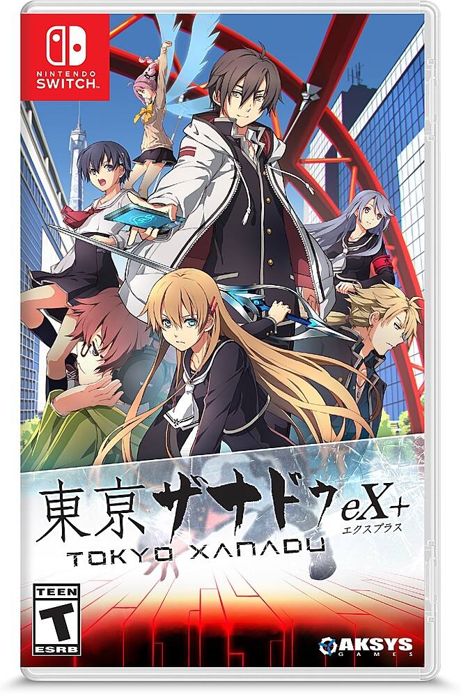 The image features a video game called Tokyo Xanadu eX+, which is available on the Nintendo Switch console. The game is rated as Teen by the ESRB.