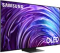 The image features a large Samsung OLED television screen with a purple background. The screen is turned on, and the display is vibrant and eye-catching. The Samsung OLED TV is a top-of-the-line product, known for its excellent picture quality and advanced features. The television is likely designed to provide an immersive viewing experience, making it an attractive choice for entertainment enthusiasts and home theater setups.