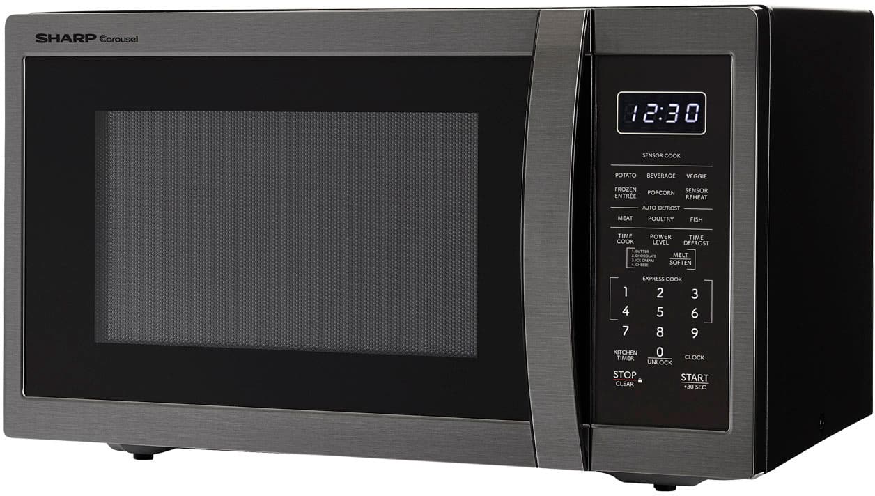 Angle. Sharp - Sharp - 1.4 cu. ft. 1100W Countertop Microwave - Black Stainless - Black Stainless Steel.
