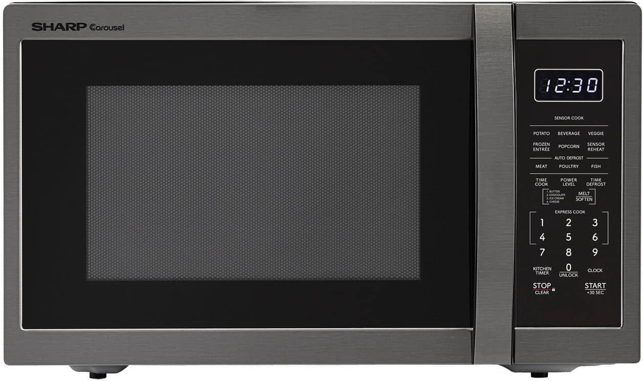 Front. Sharp - Sharp - 1.4 cu. ft. 1100W Countertop Microwave - Black Stainless - Black Stainless Steel.