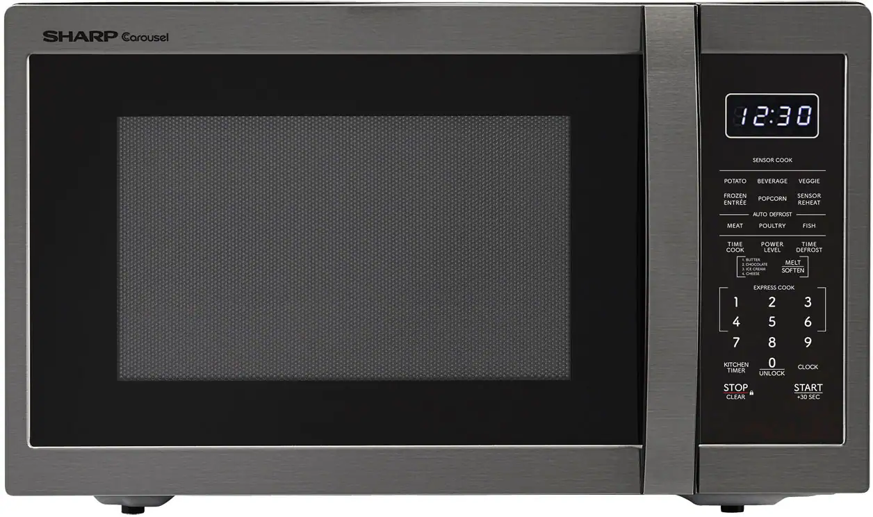 Front. Sharp - Sharp - 1.4 cu. ft. 1100W Countertop Microwave - Black Stainless - Black Stainless Steel.