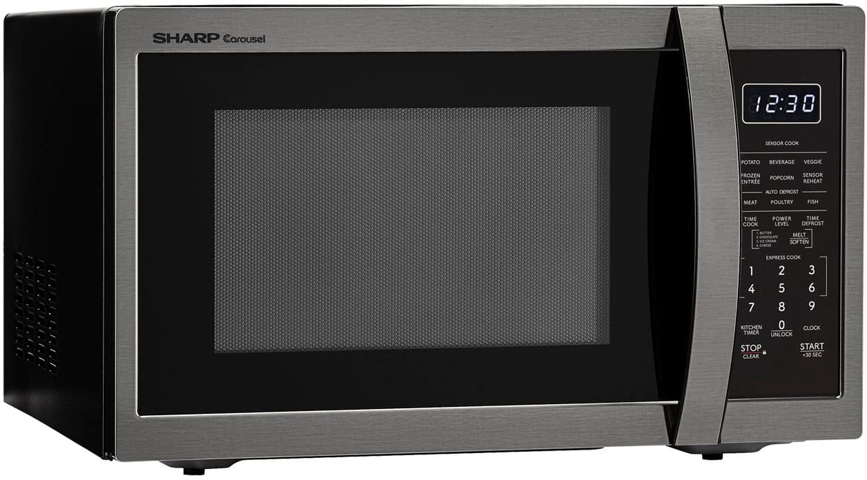 Left. Sharp - Sharp - 1.4 cu. ft. 1100W Countertop Microwave - Black Stainless - Black Stainless Steel.