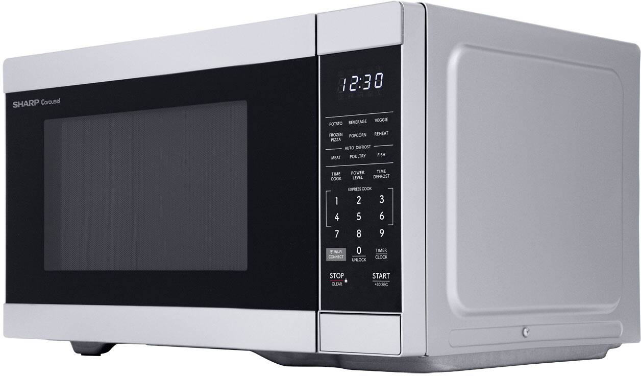 Angle. Sharp - Sharp 1.1 cu. ft. 1000W Smart Countertop Microwave Works with Alexa - Stainless - Stainless Steel.