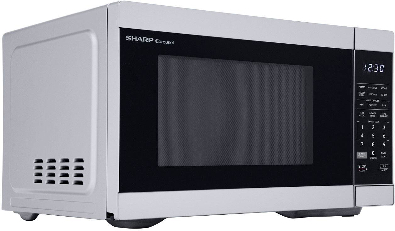 Left. Sharp - Sharp 1.1 cu. ft. 1000W Smart Countertop Microwave Works with Alexa - Stainless - Stainless Steel.