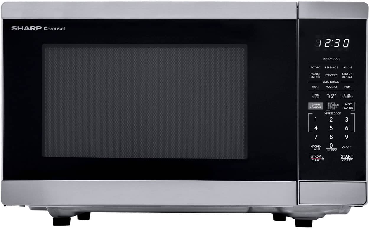 Front. Sharp - Sharp 1.4 cu. ft. 1100W Smart Countertop Microwave with Inverter Cooking and Works with Alexa - Stainless - Stainless Steel.