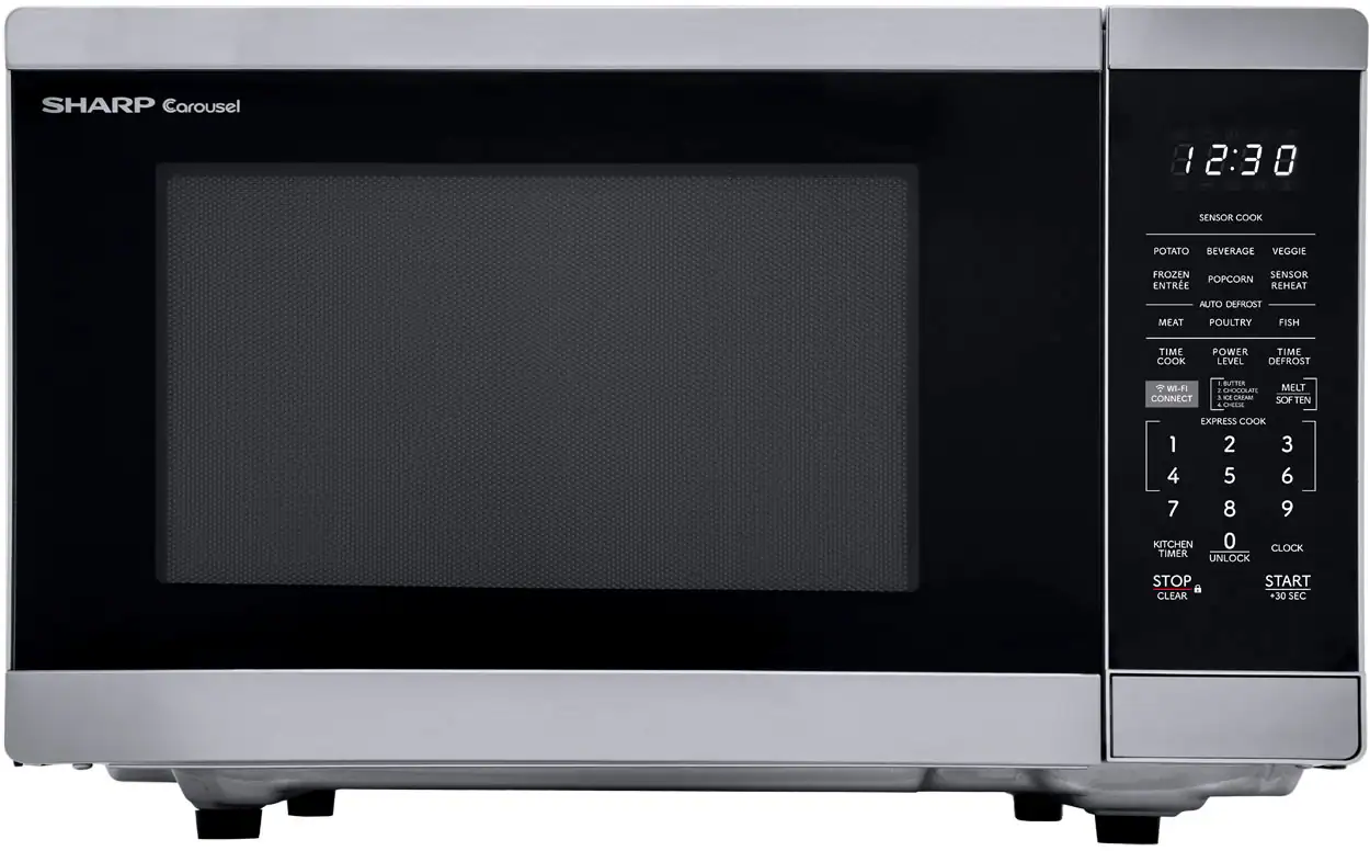 Sharp - 1.4 cu. ft. 1100W Smart Countertop Microwave with Inverter Cooking and Works with Alexa - Stainless - Stainless Steel