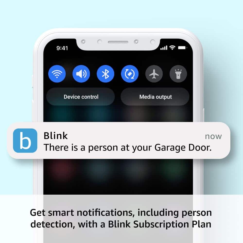 There is a person at your Garage Door. Get smart notifications, including person detection, with a Blink Subscription Plan.