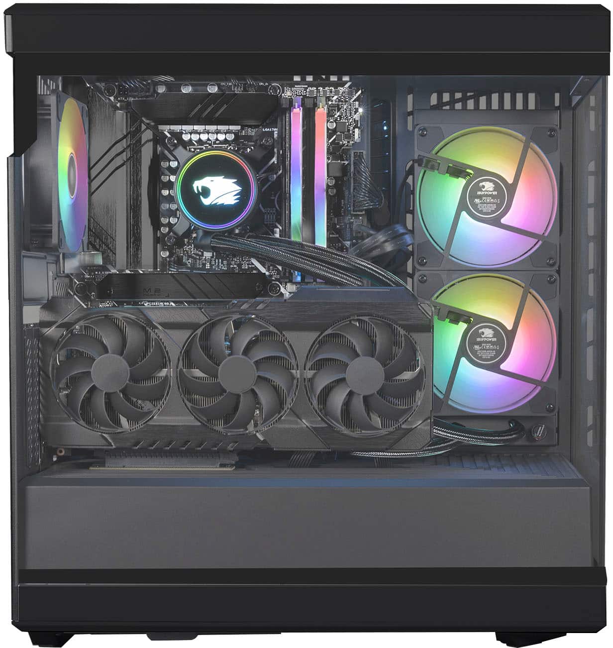 Left View: iBUYPOWER Y40 Black Gaming Desktop PC - Intel Core i7 14700F - NVIDIA GeForce RTX 4070 12GB - 32GB DDR5 RAM - 2TB NVMe - Black