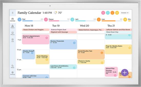 Angle. Skylight - Calendar: 15 Inch Touchscreen Smart Calendar and Chore Chart Silver Edition - Silver.