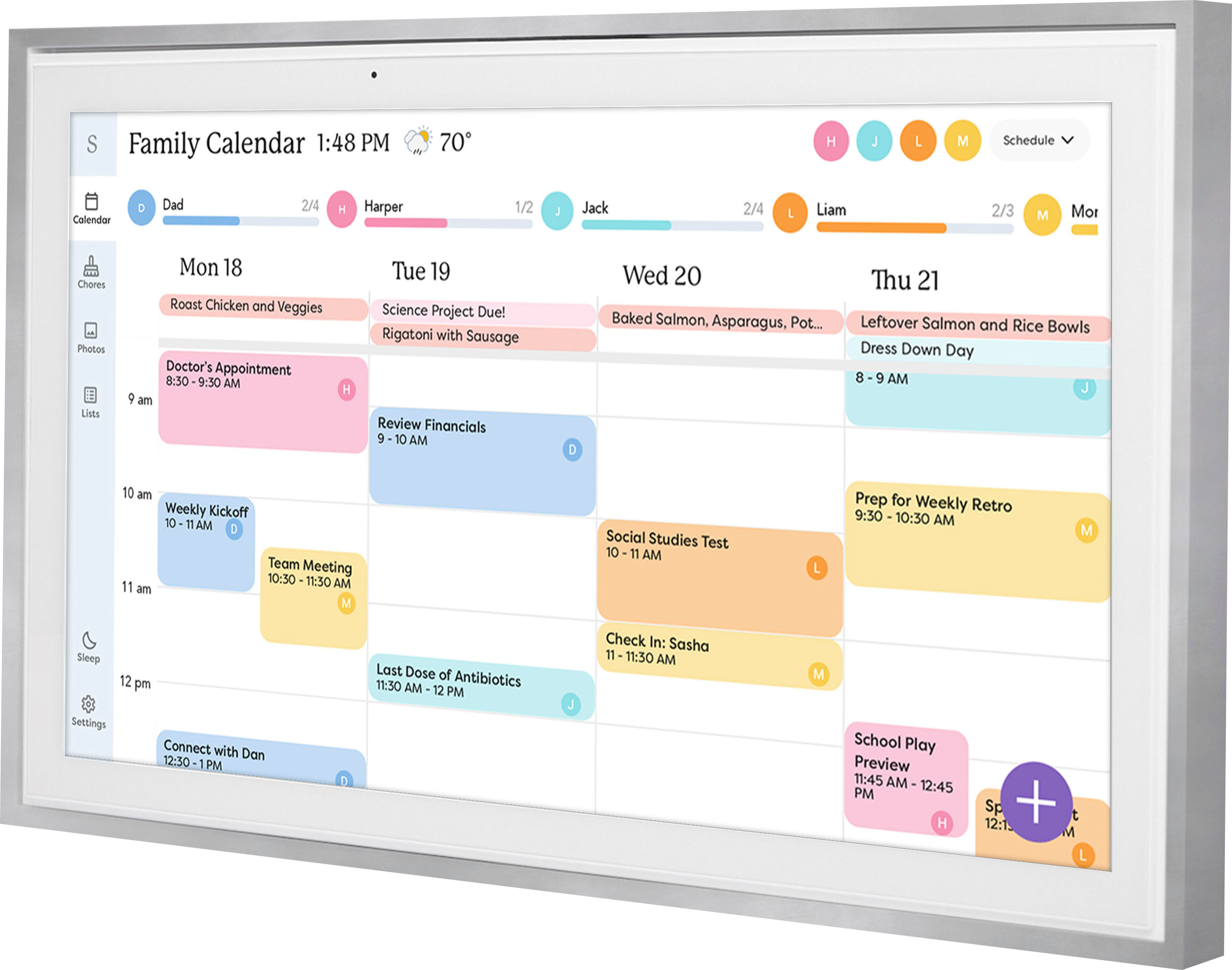 Left View: Skylight - Calendar: 15 Inch Touchscreen Smart Calendar and Chore Chart - Silver