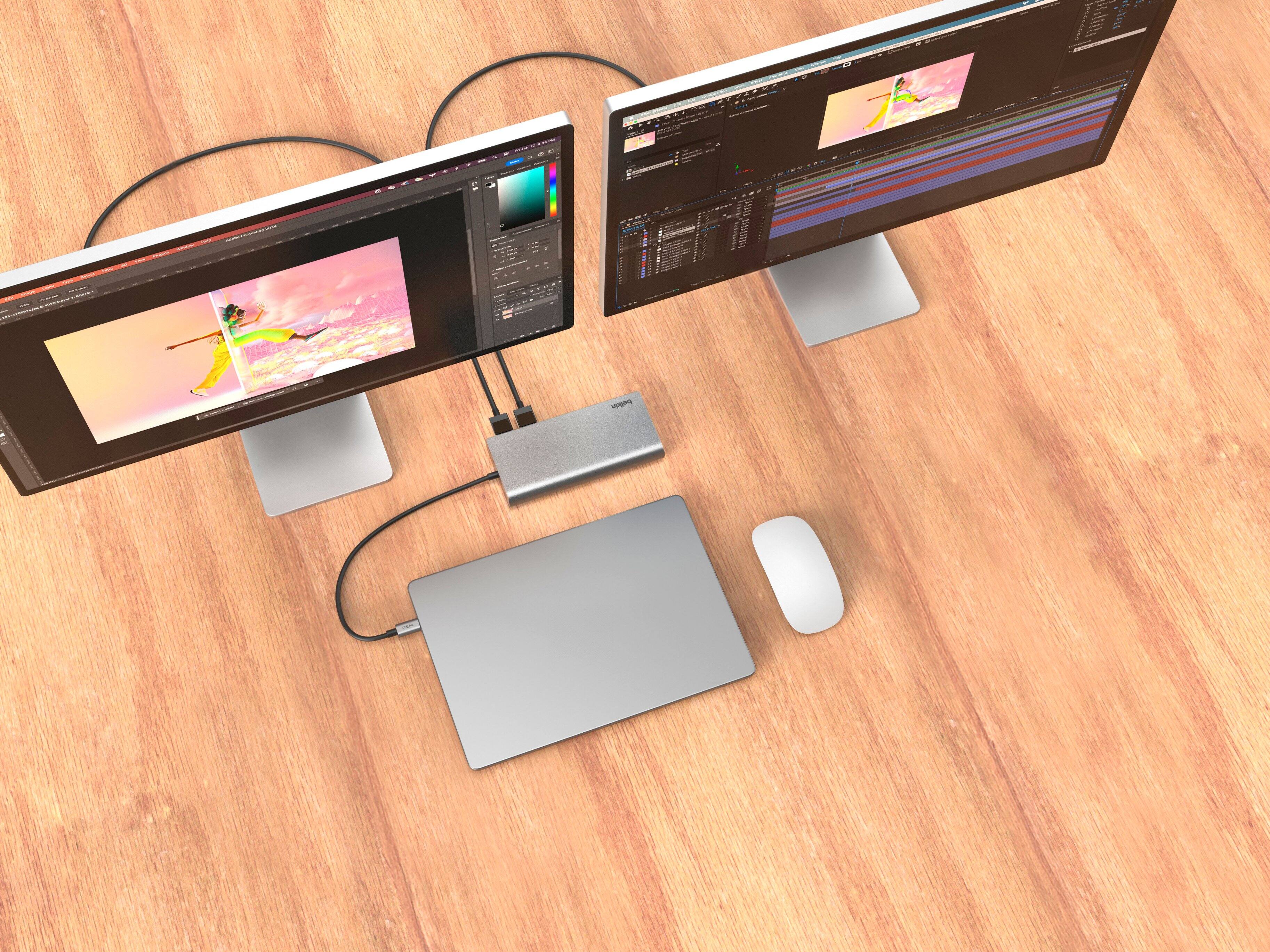 Belkin USB C 8 in 1 Dual Display Docking Station Gray INC015btSGY