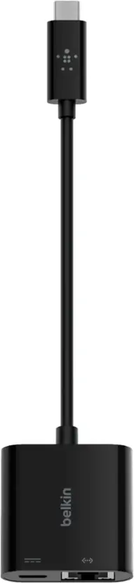 Belkin - USB C To Ethernet + Charge Adapter - Gigabit Ethernet Port for USB C Devices - Black