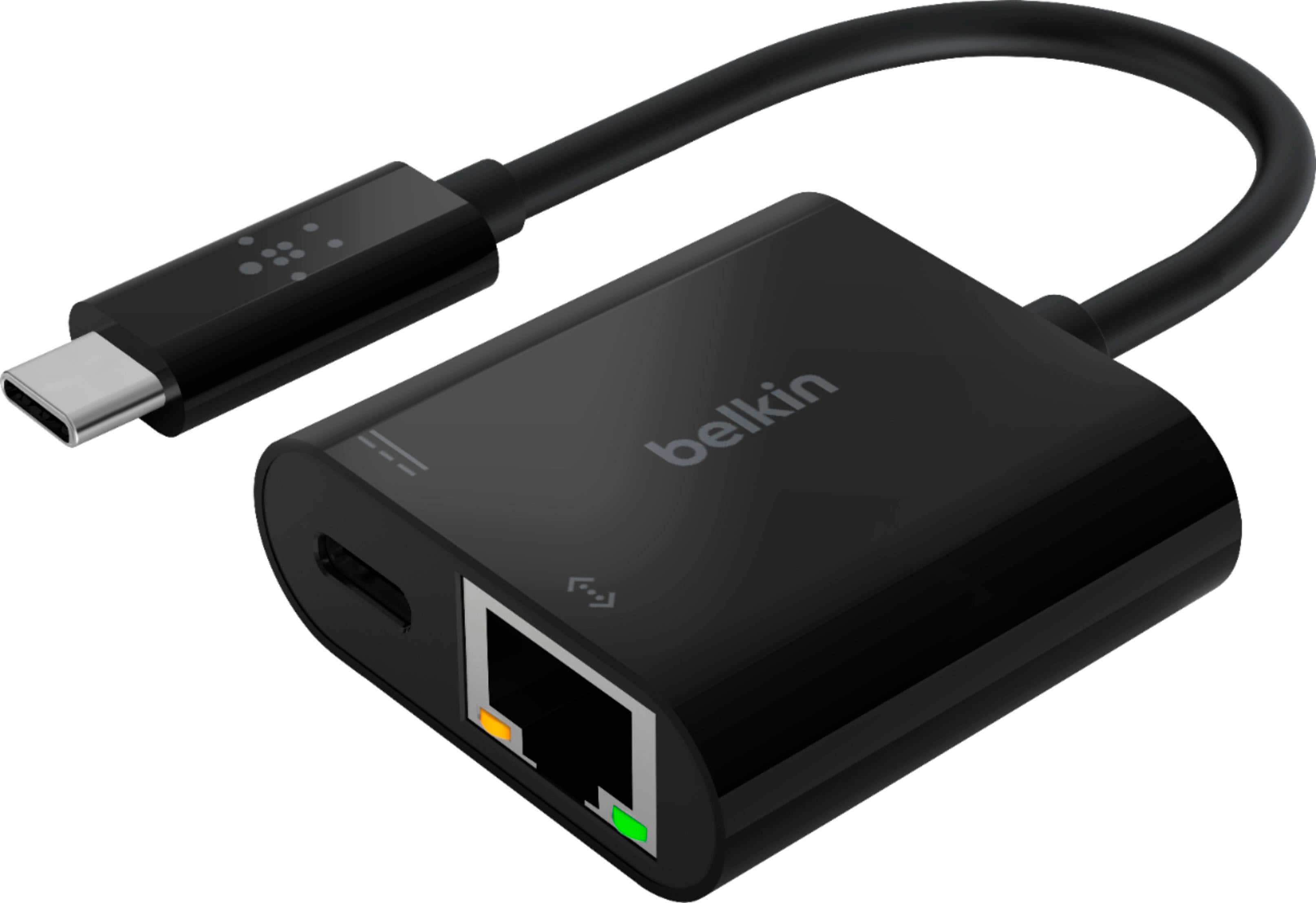 Front. Belkin - USB C To Ethernet + Charge Adapter - Gigabit Ethernet Port for USB C Devices - Black.