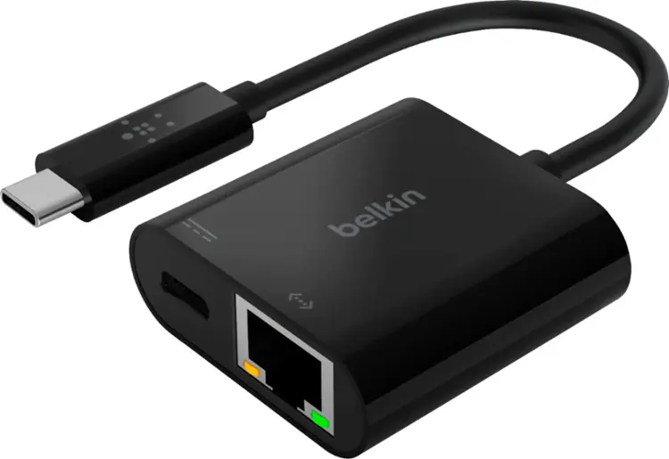 Belkin - USB C To Ethernet + Charge Adapter - Gigabit Ethernet Port for USB C Devices - Black