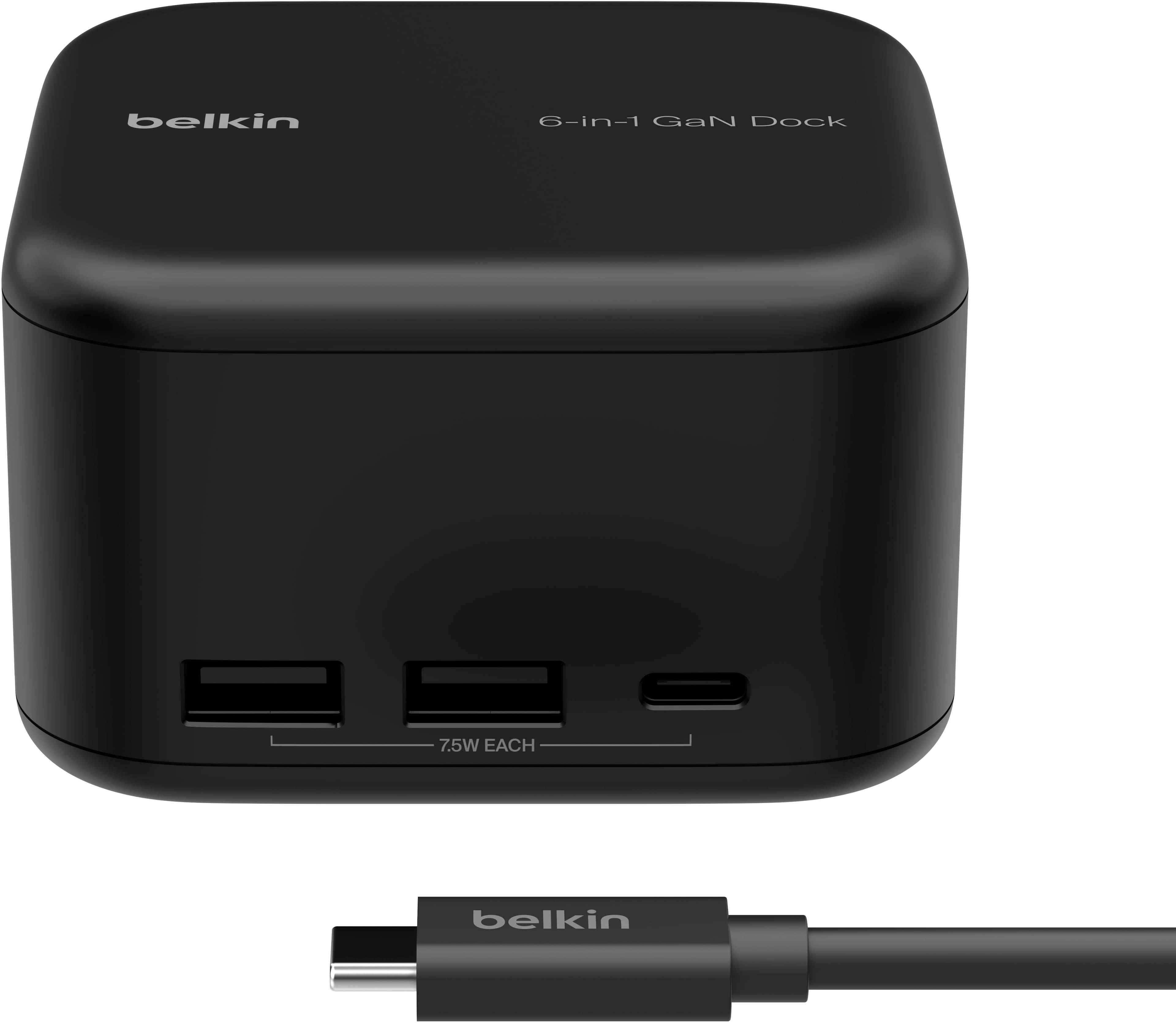 Front. Belkin - USB-C 6-in-1 Core GaN Docking Station - Black.
