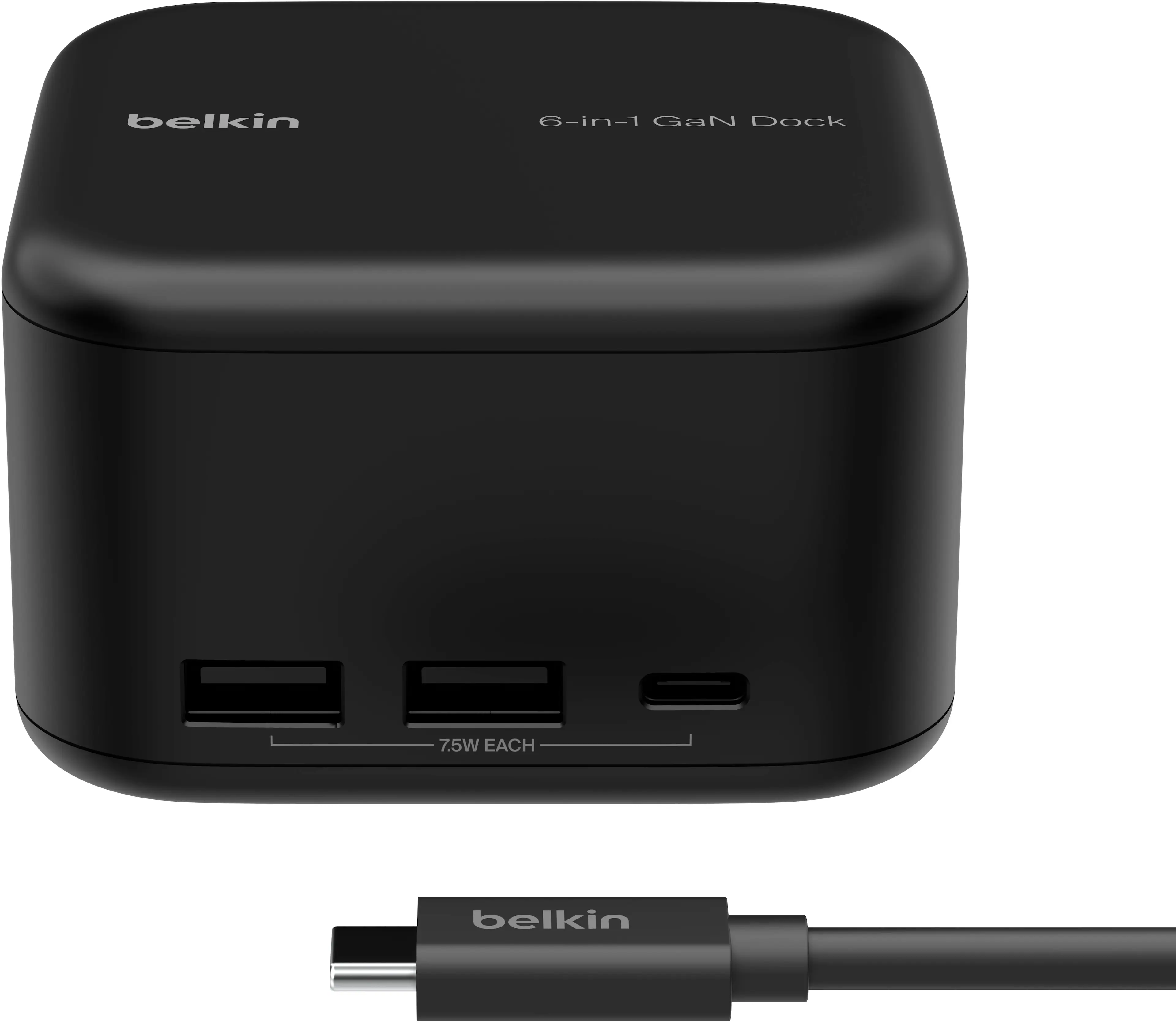 Front. Belkin - USB-C 6-in-1 Core GaN Docking Station - Black.