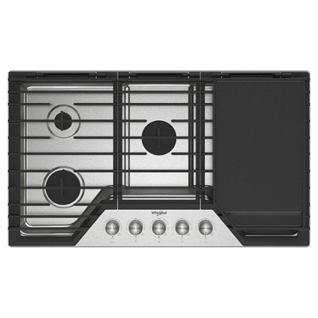 Whirlpool - 36" Built-In Gas Cooktop with 2-in-1 Hinged Grate to Griddle - Stainless Steel
