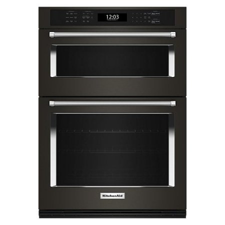 KitchenAid - 27" Built-In Electric Convection Double Wall Combination with Microwave and Air Fry Mode - Black Stainless Steel