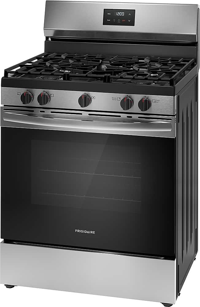 Angle. Frigidaire - Frigidaire 5.1 Cu. Ft Freestanding Gas Range with Quick Boil Burner - Stainless Steel.