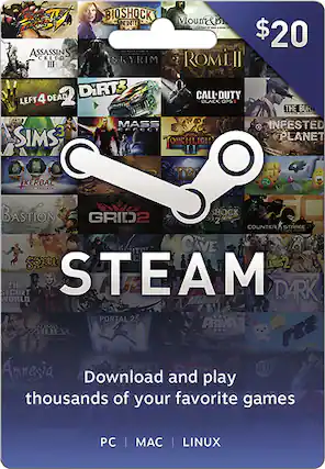 Front. Valve - Steam Wallet $20 Gift Card - Multi.
