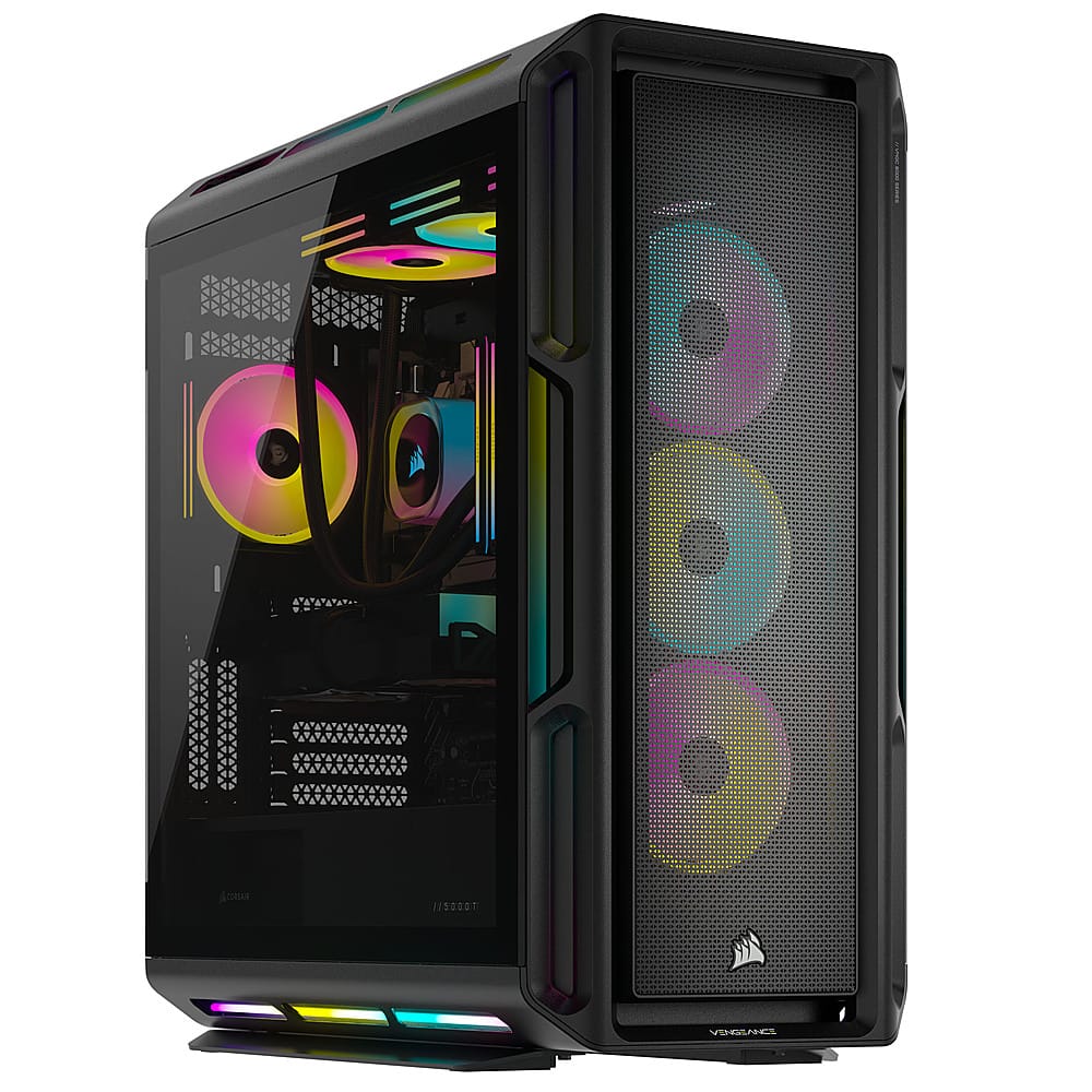 Front. CORSAIR - VENGEANCE i8200 iCUE Link Gaming Desktop -Intel Core i9 14900KF -64GB DDR5 Memory -NVIDIA GeForce RTX 4090-4TB SSD - Black.