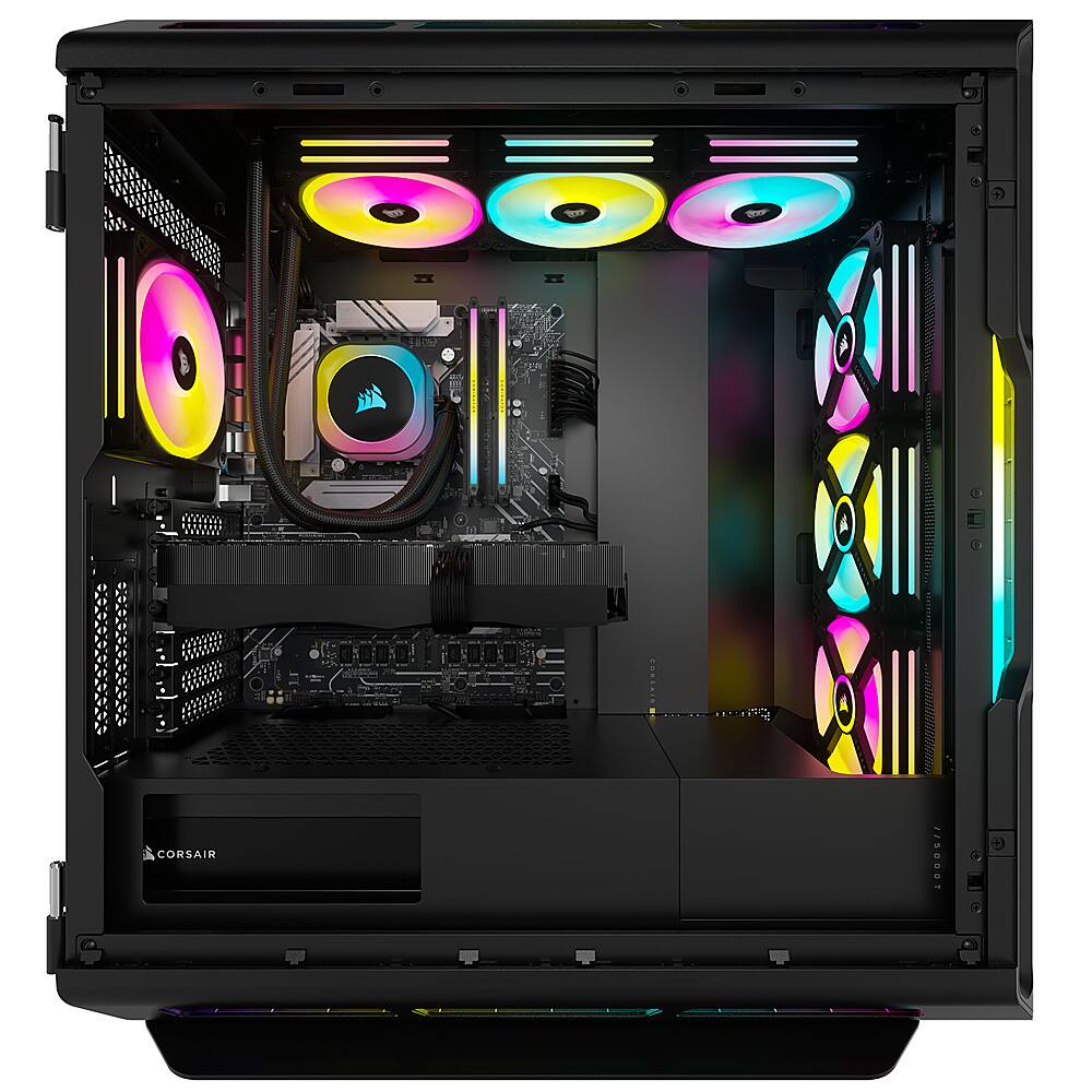 Left. CORSAIR - VENGEANCE i8200 iCUE Link Gaming Desktop -Intel Core i9 14900KF -64GB DDR5 Memory -NVIDIA GeForce RTX 4090-4TB SSD - Black.
