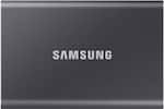 Front. Samsung - T7 4TB External USB 3.2 Gen 2 Portable SSD with Hardware Encryption - Titan Gray.