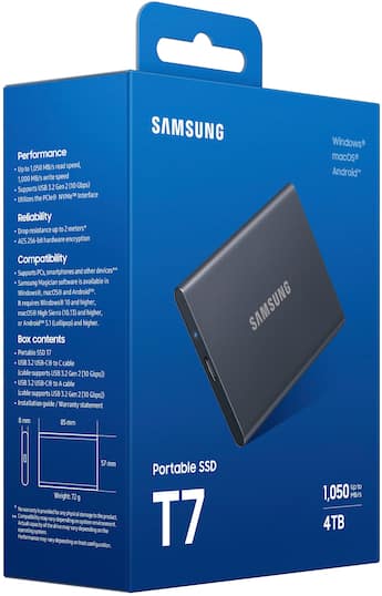 Samsung T7 4TB External USB 3.2 Gen 2 Portable SSD with Hardware Samsung T7 4TB External USB 3.2 Gen 2 Portable SSD with Hardware