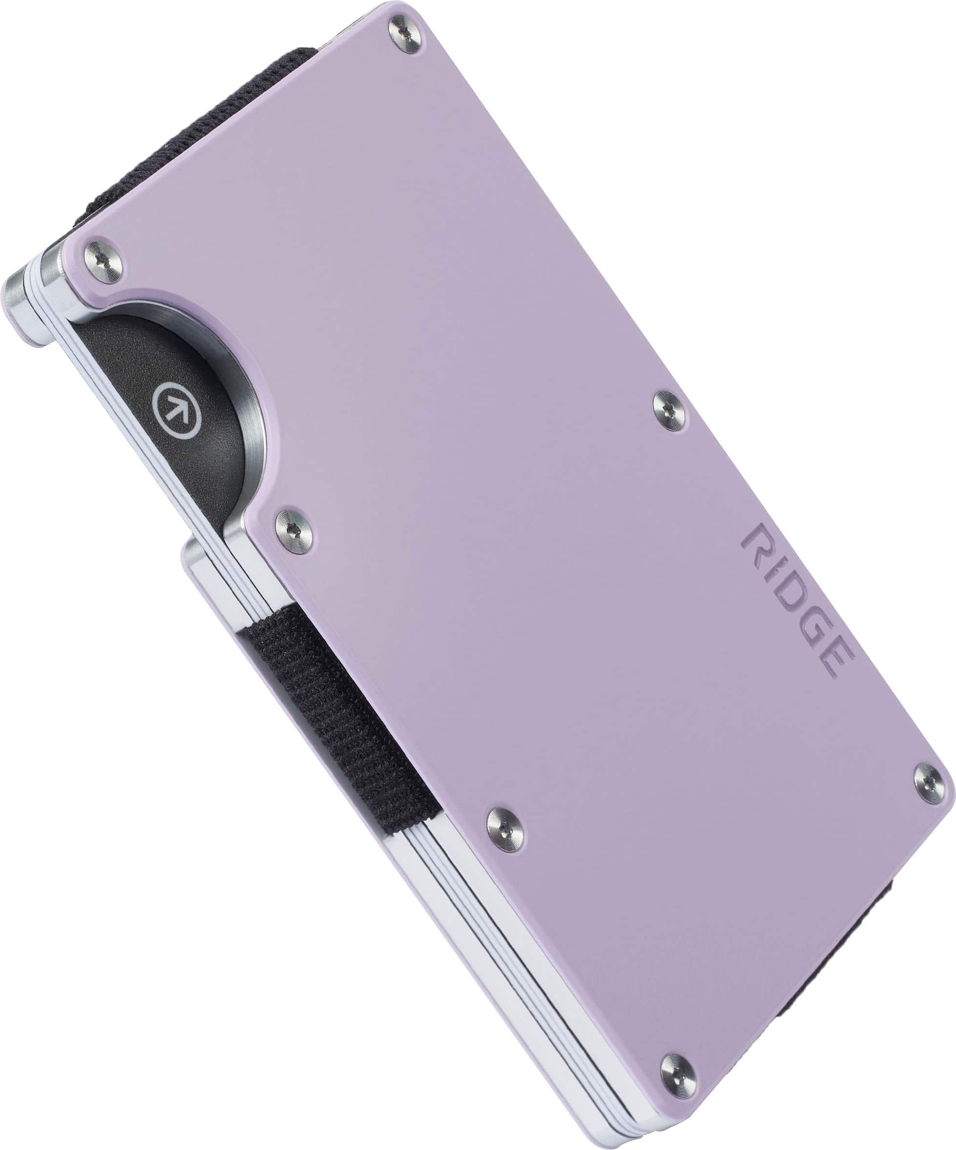 Angle. The Ridge Wallet - The Ridge Wallet - Aluminum: Cash Strap - Lavender.