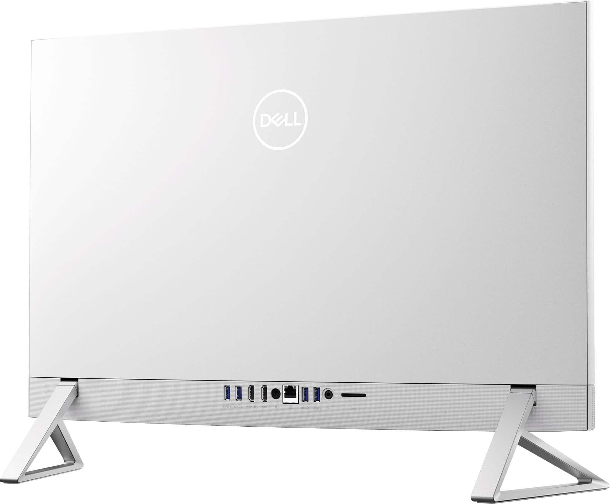 The image features a large flat screen Dell computer monitor, which is white in color. The monitor is placed on a stand, and it is the main focus of the image. The Dell logo is prominently displayed on the monitor, indicating its brand. The cleaned-up text would be "The image shows a large flat screen Dell computer monitor."