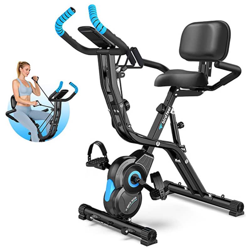Pooboo - Foldable Home Exercise Bike, Indoor Stationary Bike With 8 level magnetic resistance system - Blue