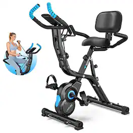 Pooboo - Foldable Home Exercise Bike, Indoor Stationary Bike With 8 level magnetic resistance system - Blue