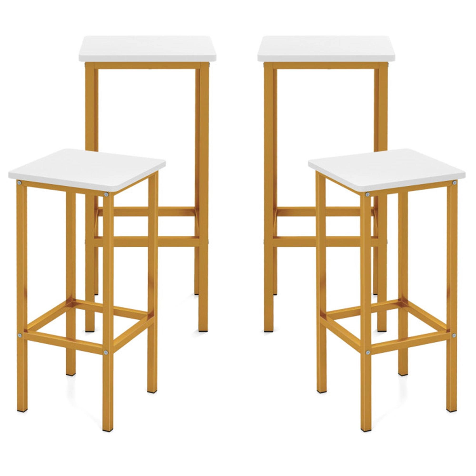 Left. Pefilos - 26" Set of 4 Bar Stool Set Bar Chair with Stainless Steel Legs and Footrest, Modern Kitchen Dining Chair Metal - White.