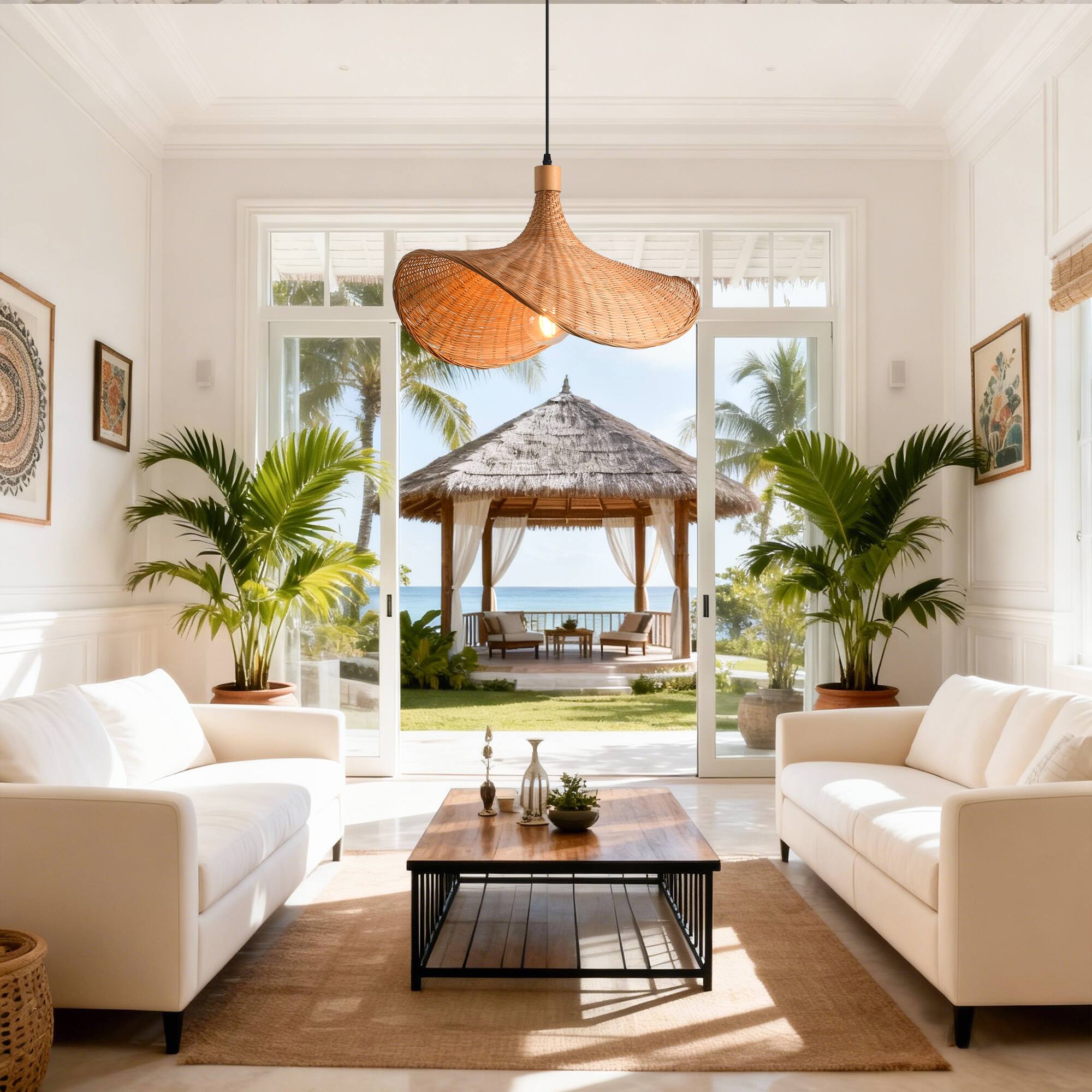 Angle. Parrot Uncle - 1-Light Personalized Design Rustic Bamboo Hand-Woven Pendant Lamp - Brown.