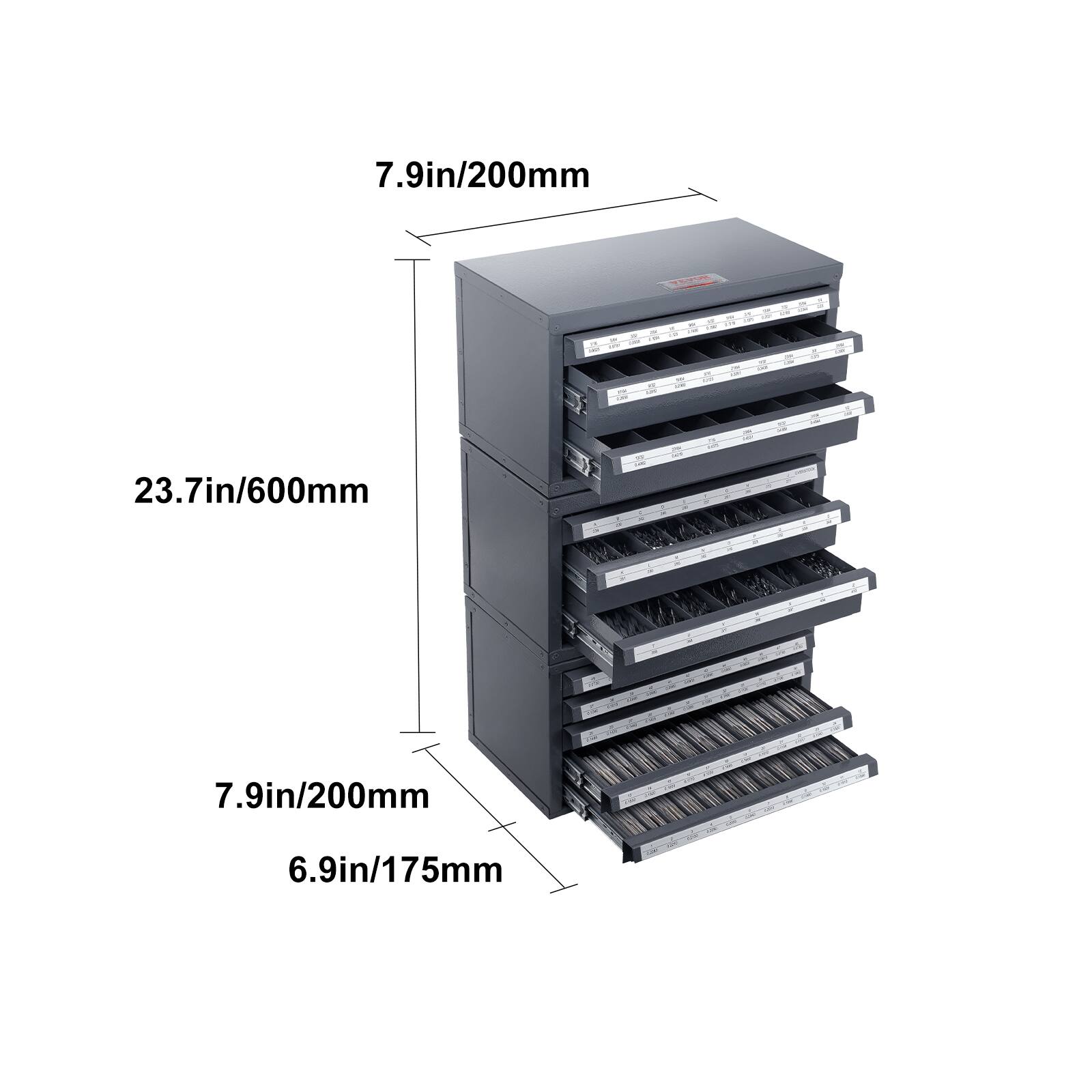 7.9in/200mm  
23.7in/600mm  
7.9in/200mm  
6.9in/175mm
