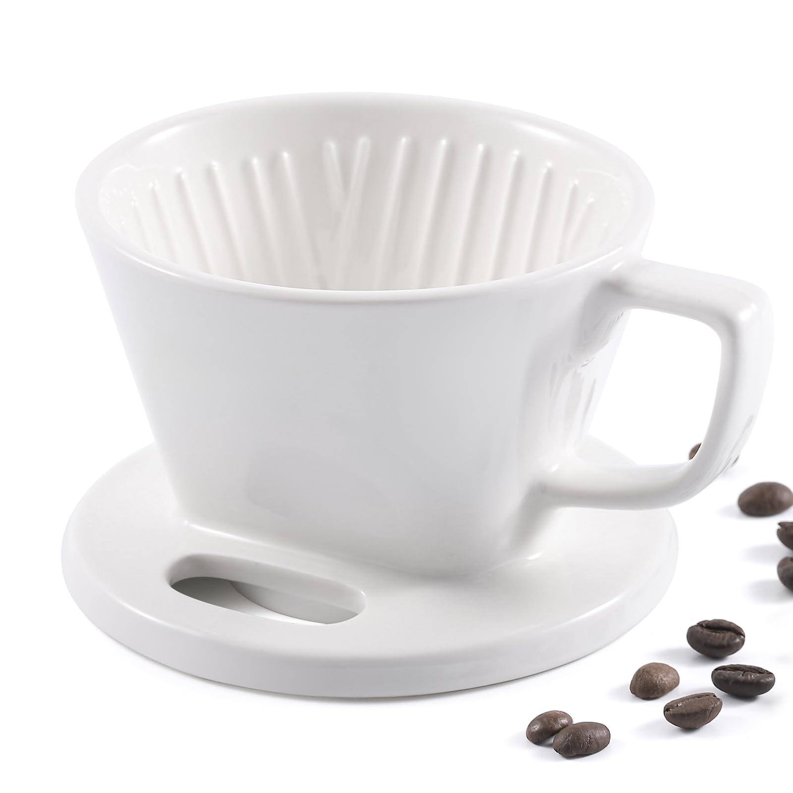 Dapper Styles - Pour Over Coffee Maker Non-electric Dripper Manual Brew Single Cups Porcelain Slow Brewing Accessories For - White with Open Base Design