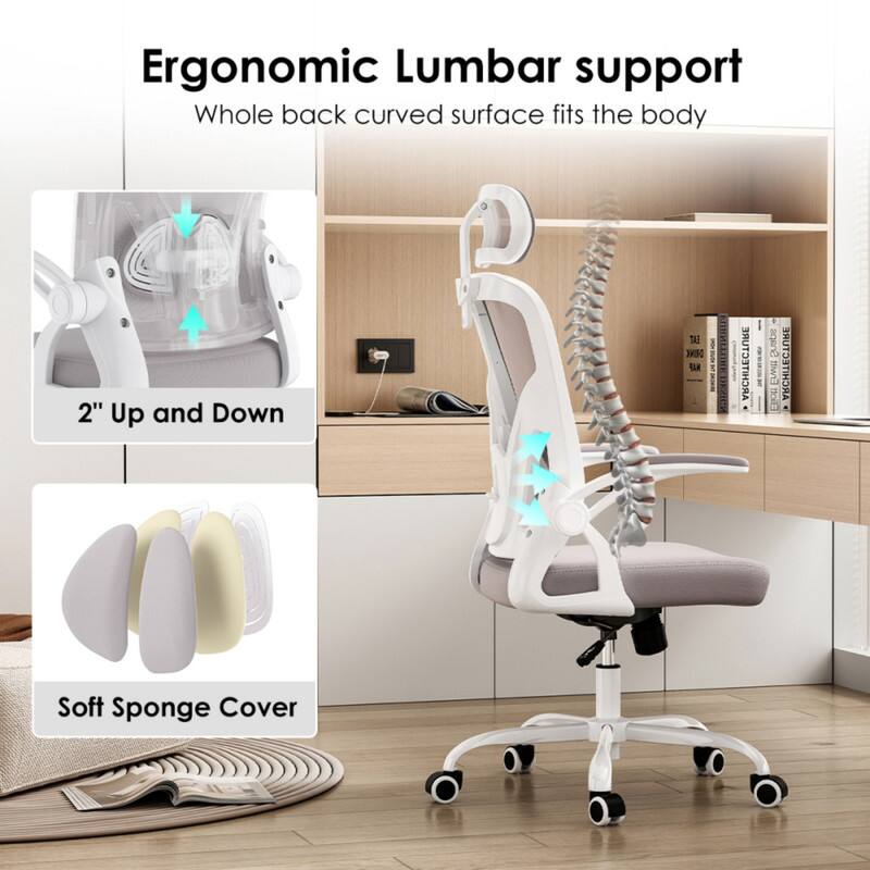 Ergonomic Lumbar support  
Whole back curved surface fits the body  

2" Up and Down  

Soft Sponge Cover
