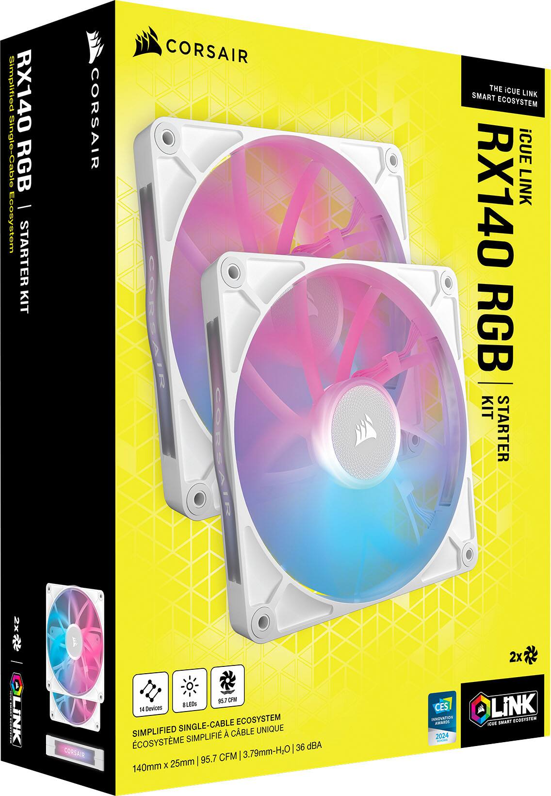 Alt View 13. CORSAIR - iCUE LINK RX140 RGB 140mm PWM Computer Case Fan Starter Kit (2-pack) - White.