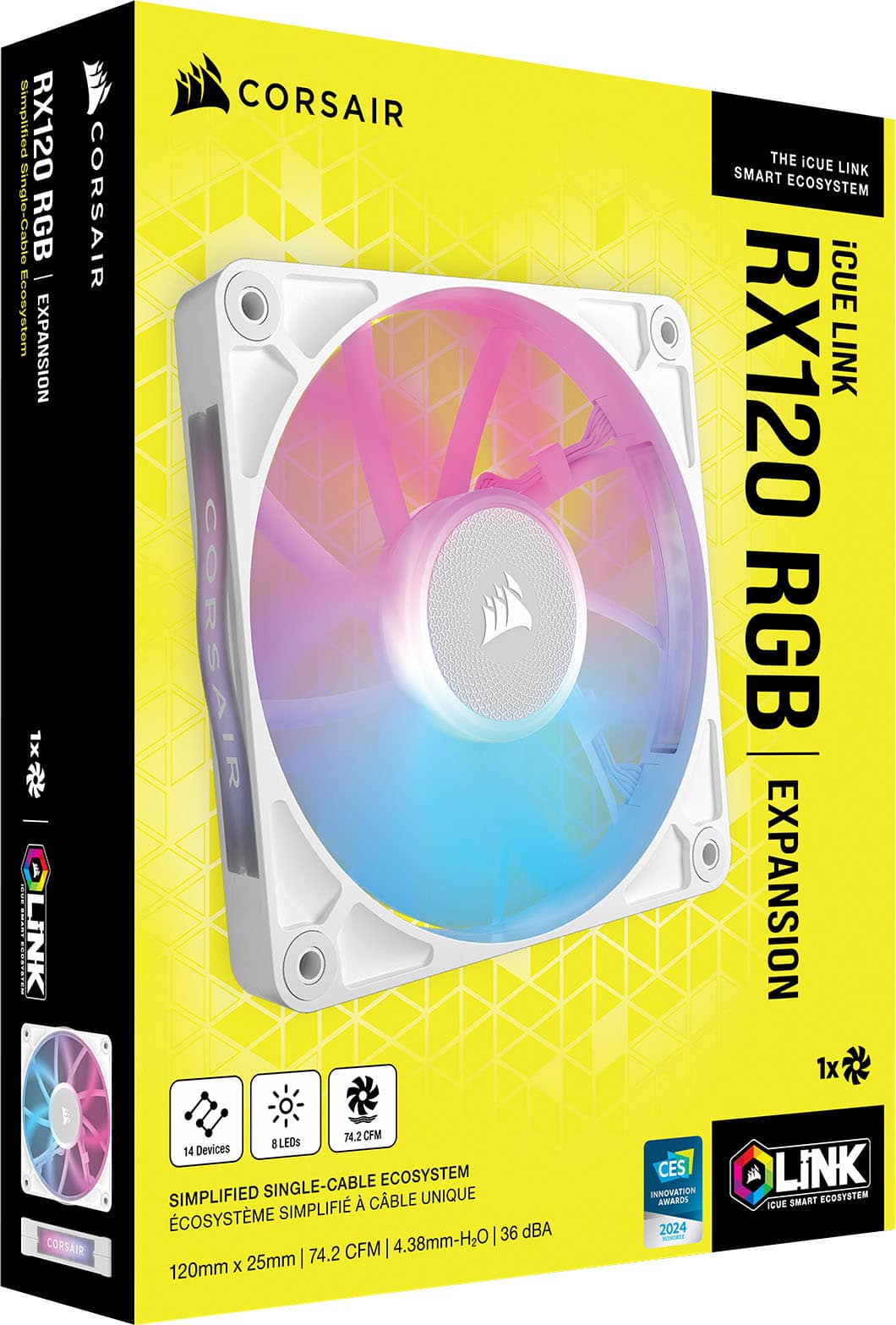 Alt View 12. CORSAIR - iCUE LINK RX120 RGB 120mm PWM Computer Case Fan Expansion Fan - White.