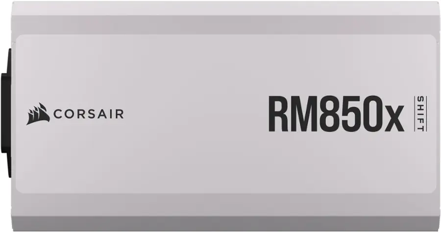 The image features a white Corsair RM850x power supply unit. The unit is designed to provide reliable and efficient power to a computer system. The Corsair RM850x is a high-quality power supply that is built with advanced features and technology to ensure optimal performance and longevity.