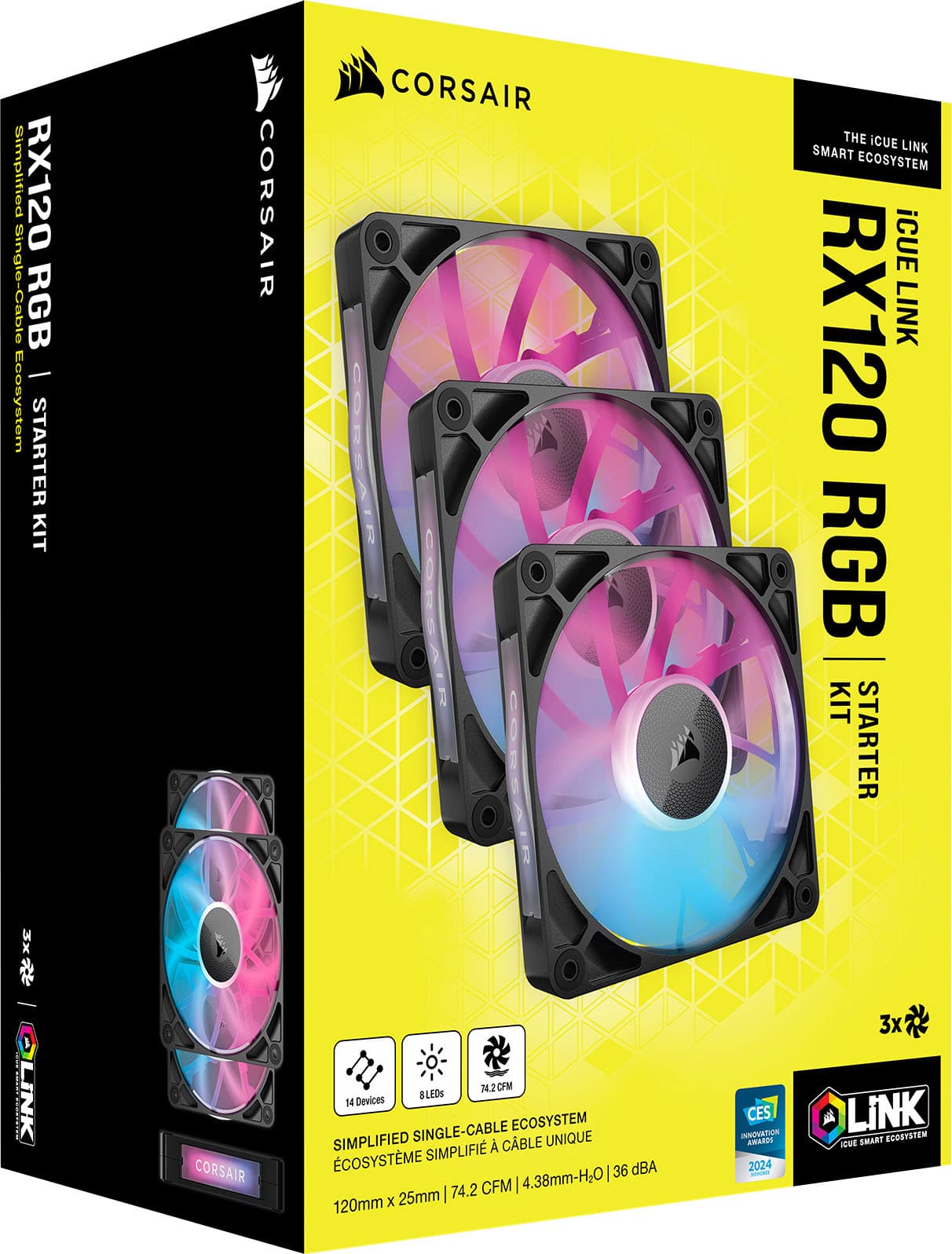 Alt View 11. CORSAIR - iCUE LINK RX120 RGB 120mm PWM Computer Case Fan Starter Kit (3-pack) - Black.