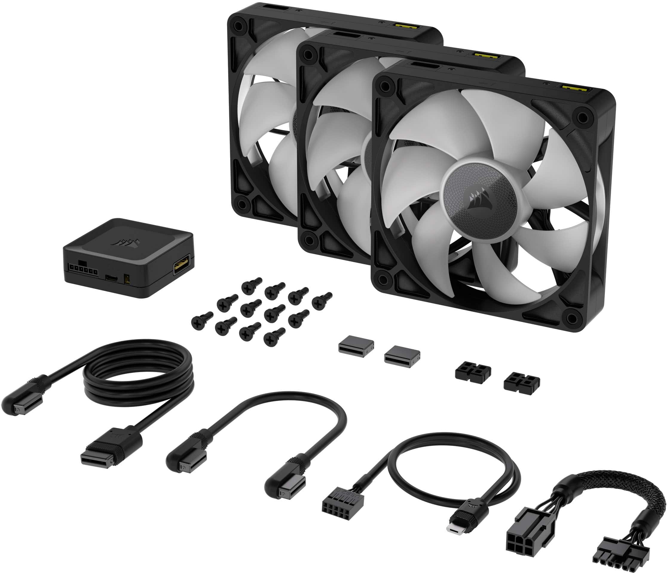 Alt View 1. CORSAIR - iCUE LINK RX120 RGB 120mm PWM Computer Case Fan Starter Kit (3-pack) - Black.