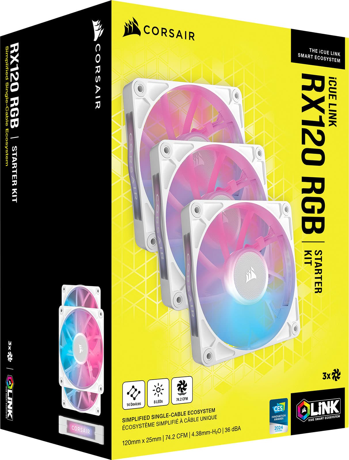 Alt View 13. CORSAIR - iCUE LINK RX120 RGB 120mm PWM Computer Case Fan Starter Kit (3-pack) - White.