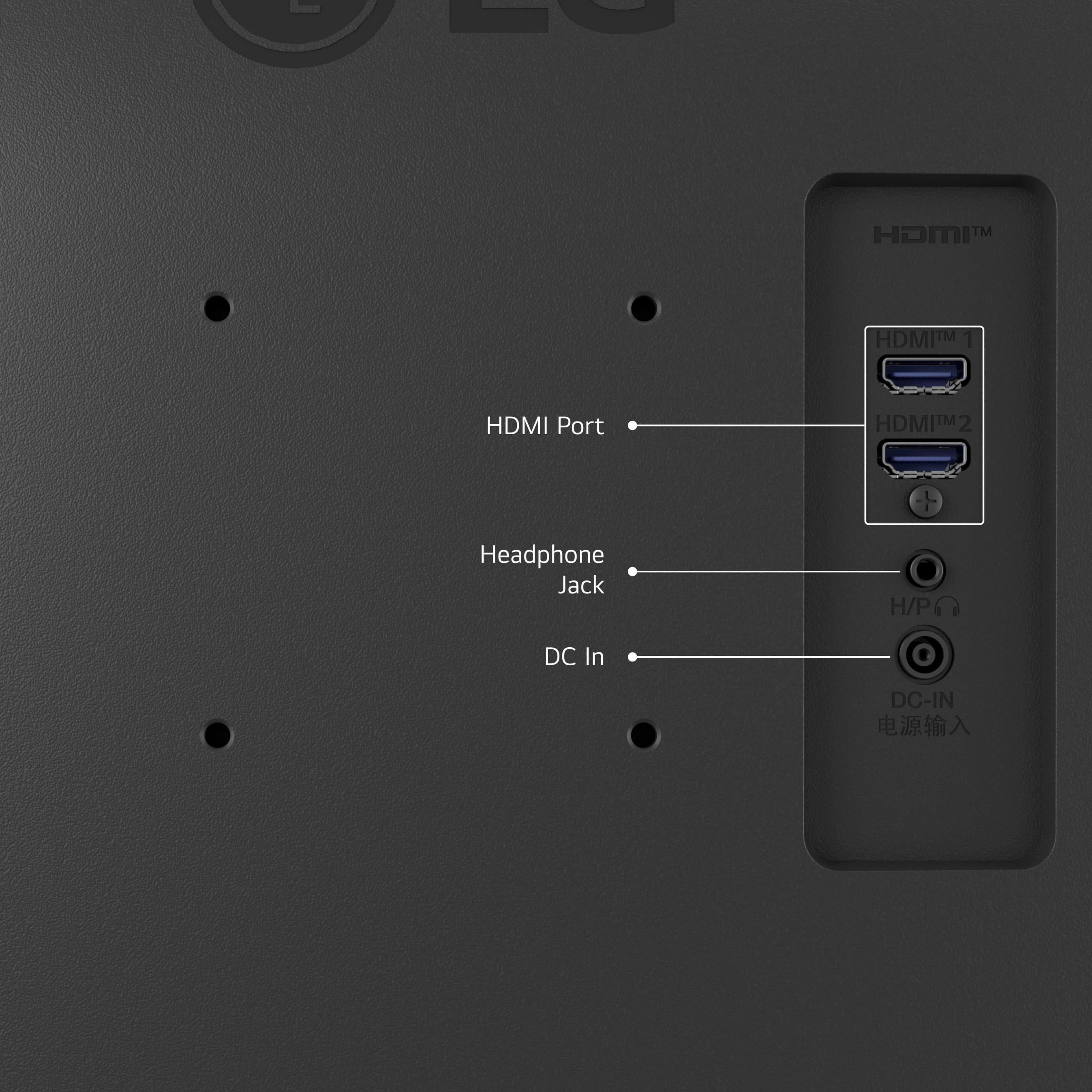 The image features a diagram of a device with a headphone jack and HDMI port. The headphone jack is labeled "Headphone Jack" and the HDMI port is labeled "HDMI Port." The diagram also shows a DC-IN port, which is labeled "DC-IN." The image is likely related to a computer or electronic device with these ports for connectivity and audio output.